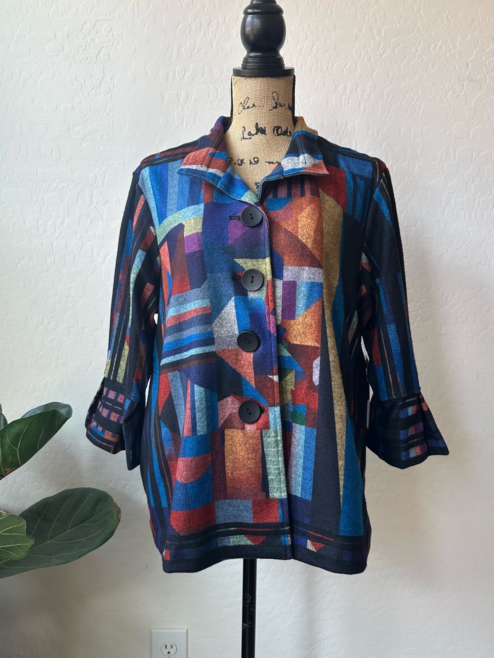 Ali Miles Multicolor Geometric Button-Front Top